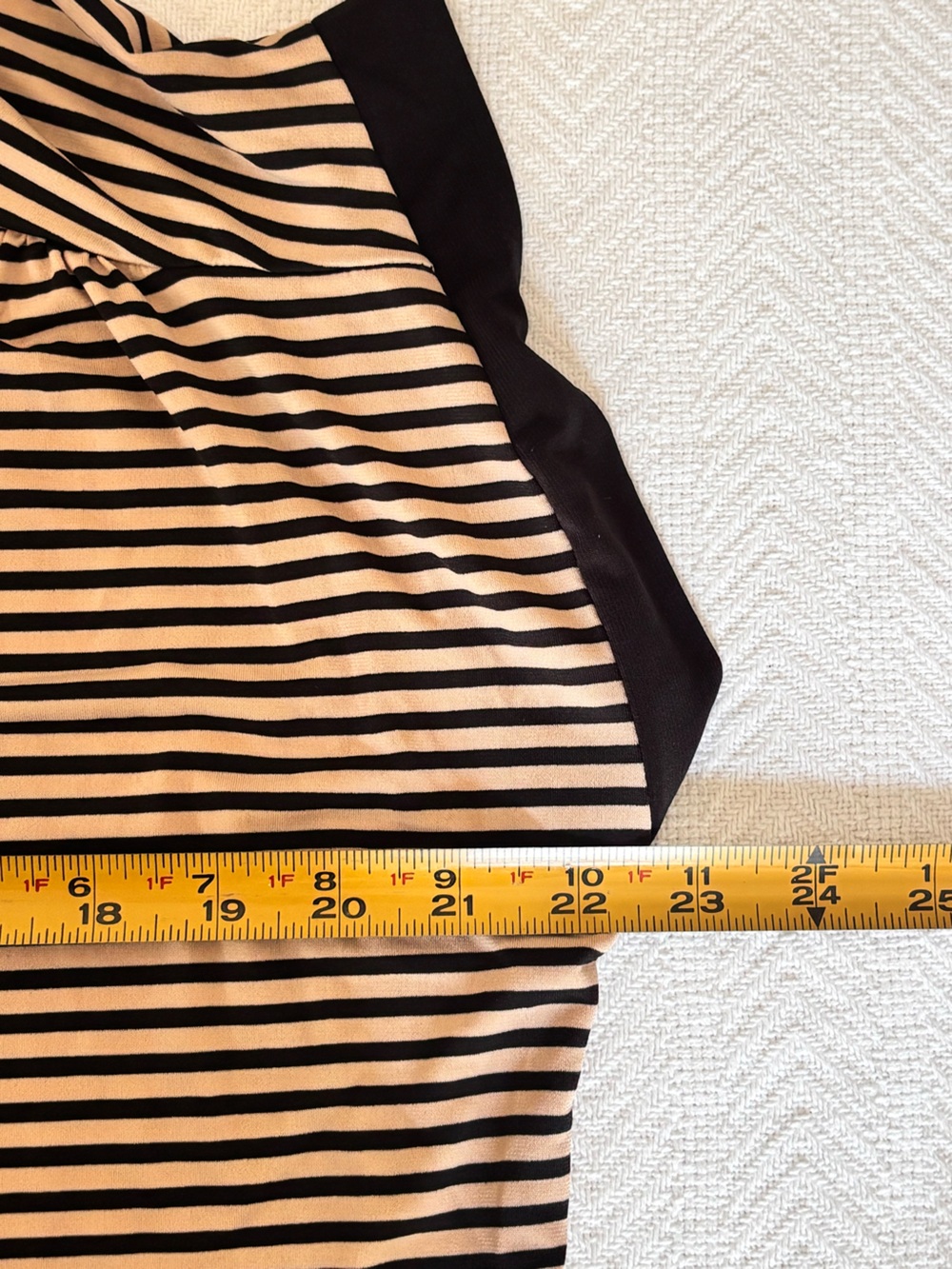 Striped V-Neck Short Sleeve Blouse in Tan and Black - Picture 6 of 8
